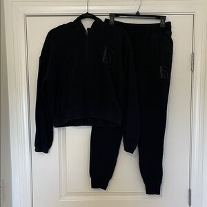 The North Face Black Logo Cropped Hoodie & Joggers Matching Sweats Set